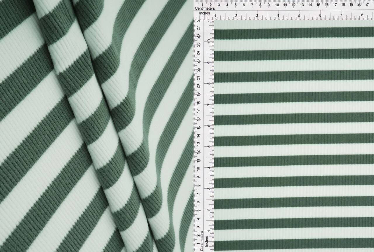 1 Yard 2x2 Cool Stripe Fleece Rib Knit Fabric, 50/52″ Wide Polyester Spandex Blend